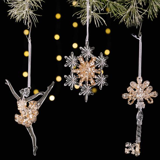 Акриловые Рождественские Украшения Снежинка Дерево Лось Бабочка Балерина Подвесные