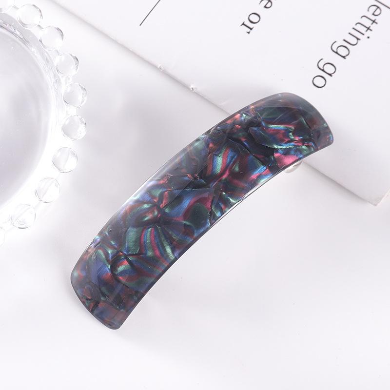 Korean Trendy Acetate Plaid Hair Clip - Colorful Curved Design for Bangs