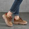 Johnature Genuine Leather Women's Shoes Thick Sole Mixed Colors Lightweight Lace-up Casual Shoes