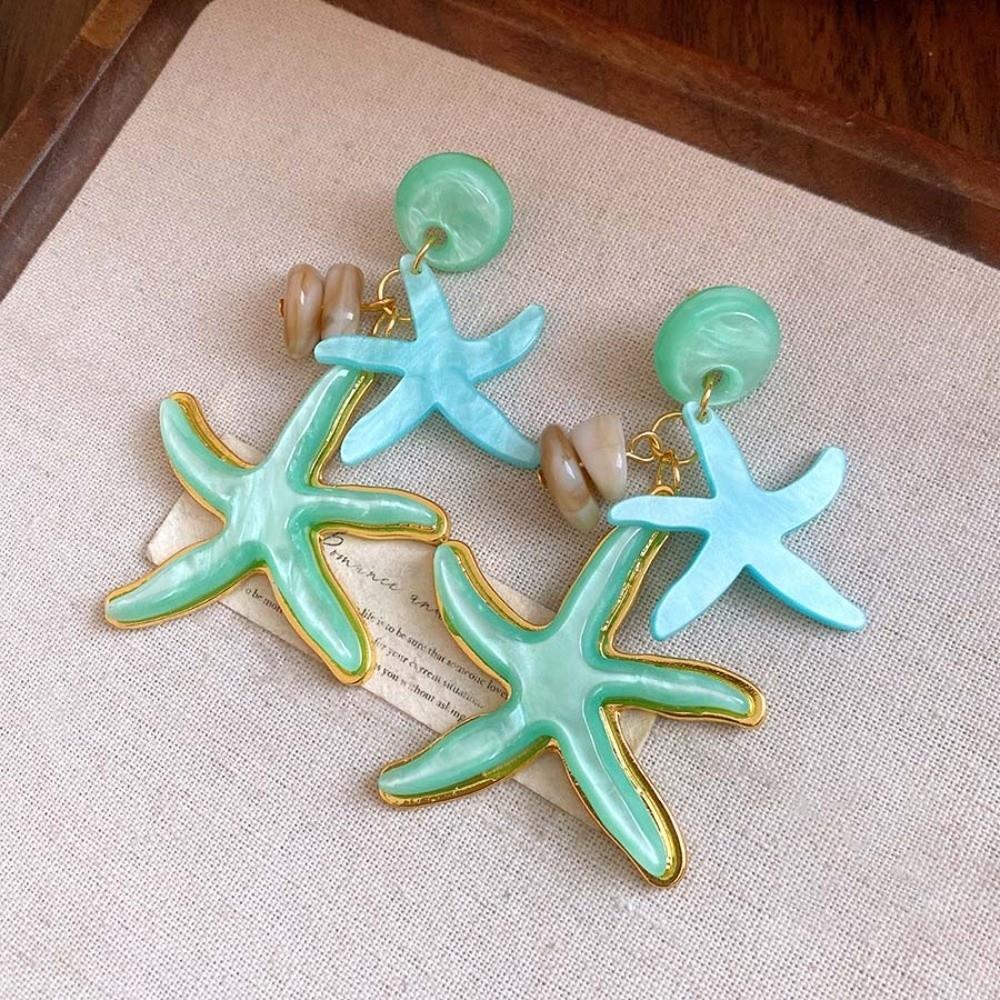 Candy Color Ocean Starfish Stud Earrings Shell Starfish Ear Pendant Vacation