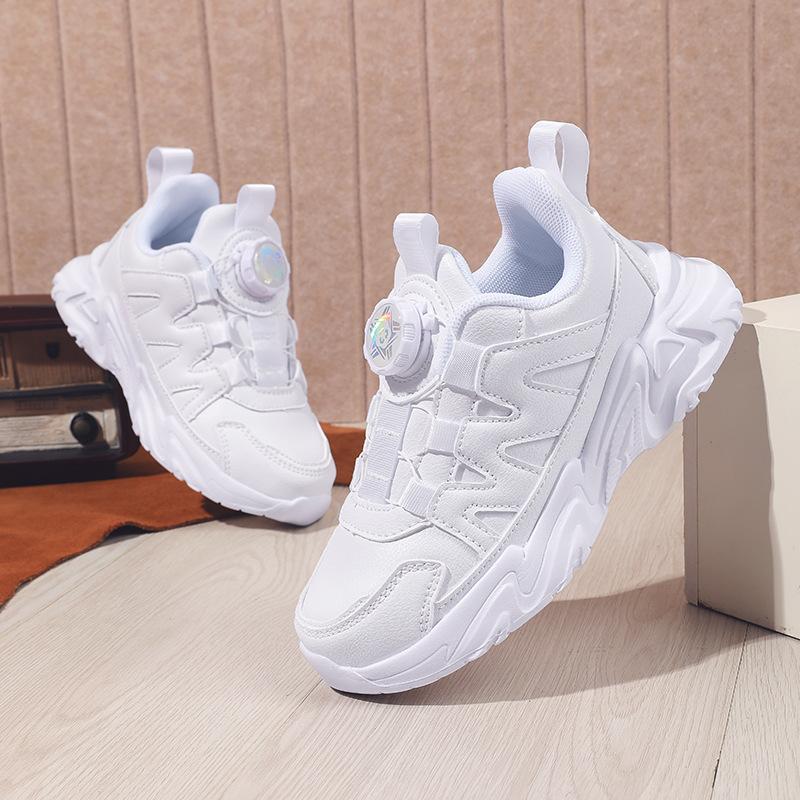 Children's sports shoes 2025 autumn new school designated little white shoes medium and large children's versatile rotating button little white shoes