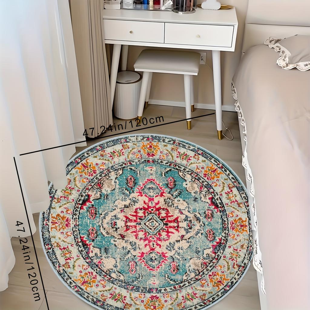 1Pcs  Boho Chic Pattern Round Area Rug Indoor Non-Slip Washable Fiber Carpet Soft Comfortable Mat For Bedroom Living Room