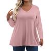 Womens Plus Size Tops Long Sleeve Shirts V Neck Casual Clothing Clothes Solid Color Tops