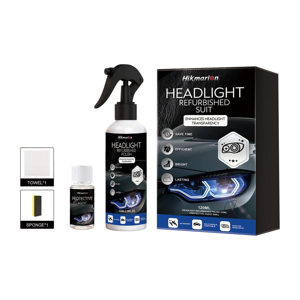 Hikmarion Headlight Restoration Kit Daily Car Headlight Cleaner Deoxidizer Brightening Agent for Multiple Vehicles Quick Yellow Removal
