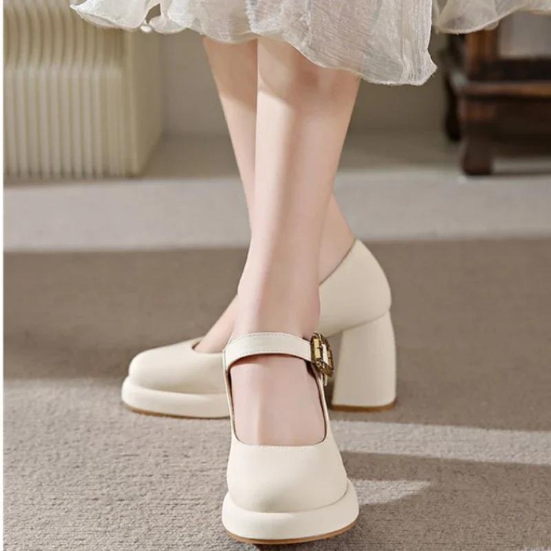 Туфли для женщин на среднем каблуке, готическая женская летняя обувь в японском стиле, Лолита, жемчуг, круглый носок, платформа Мэри Джейн