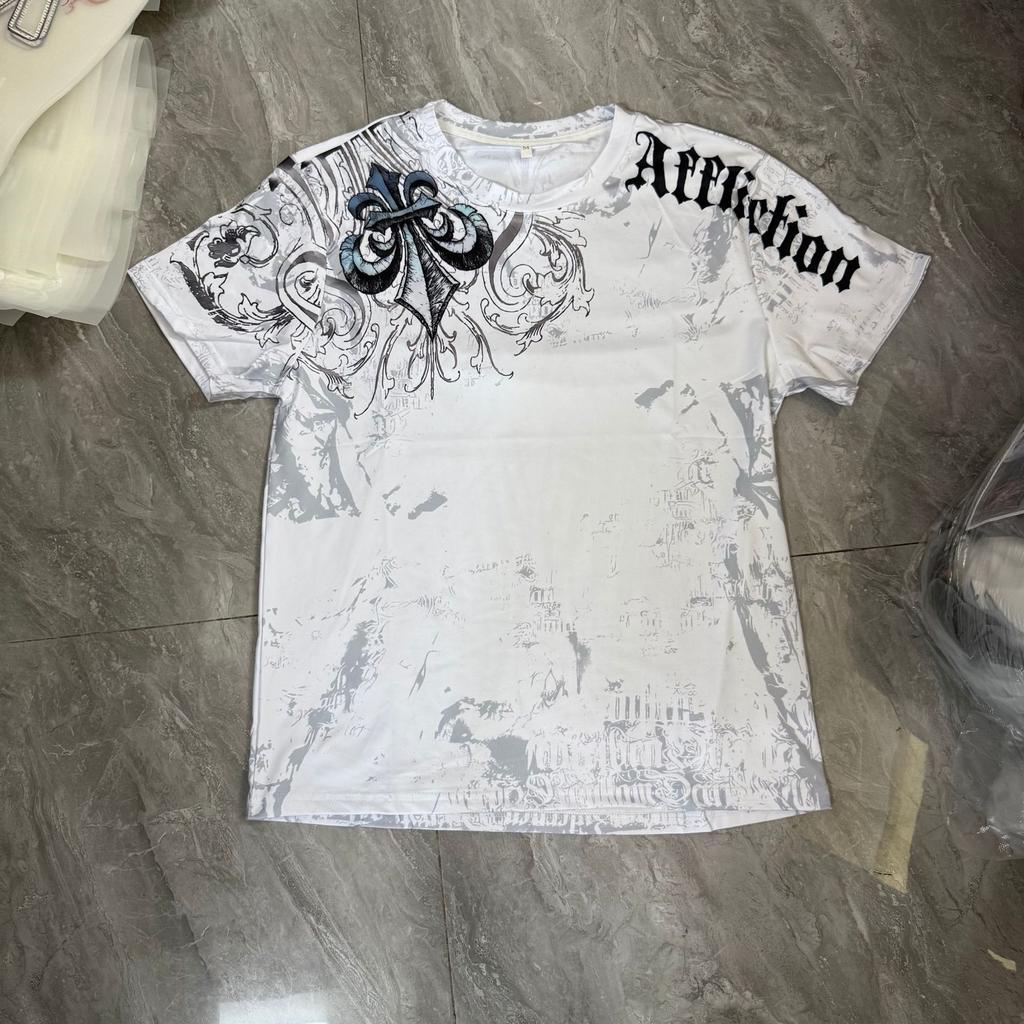 2025 Cross-border Vintage AFFICTION T-shirt New Harajuku Hip-Hop Crew Neck Unisex Short Sleeve Blade Cross
