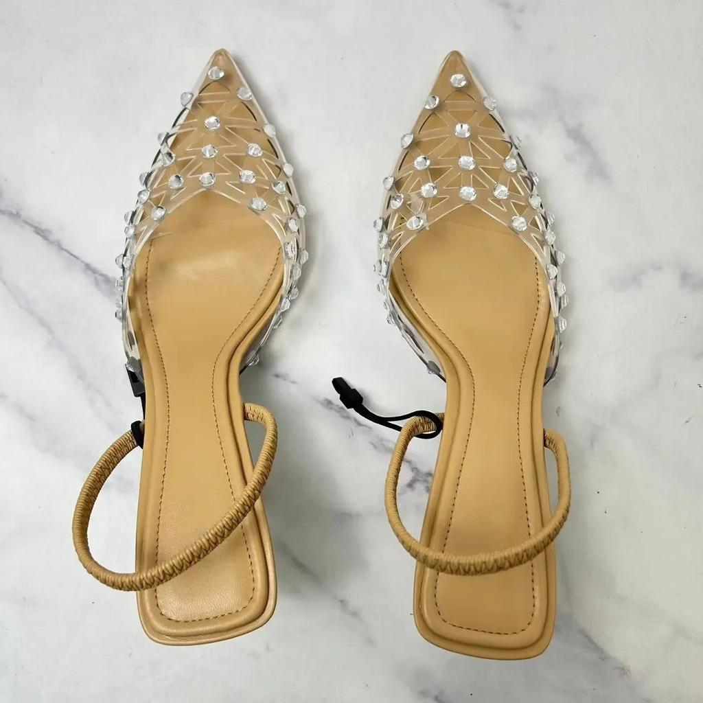 Новые роскошные женские туфли на высоком каблуке ZA Baotou ПВХ прозрачные босоножки на тонком каблуке Water Diamond Style универсальные босоножки на высоком каблуке