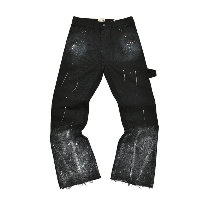 High-Quality Washed Denim Jeans Men Women Slim Flare Leg Black Blue Color Block Mid-Rise Cotton Blend