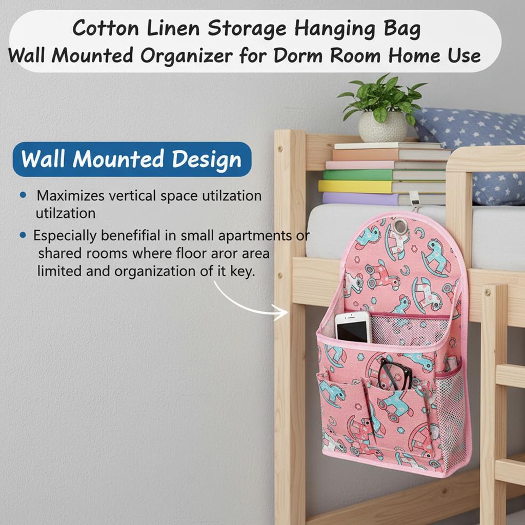Cotton Linen Storage Hanging Bag Wall Mounted Sundries Organizer for Dorm Room Home Use