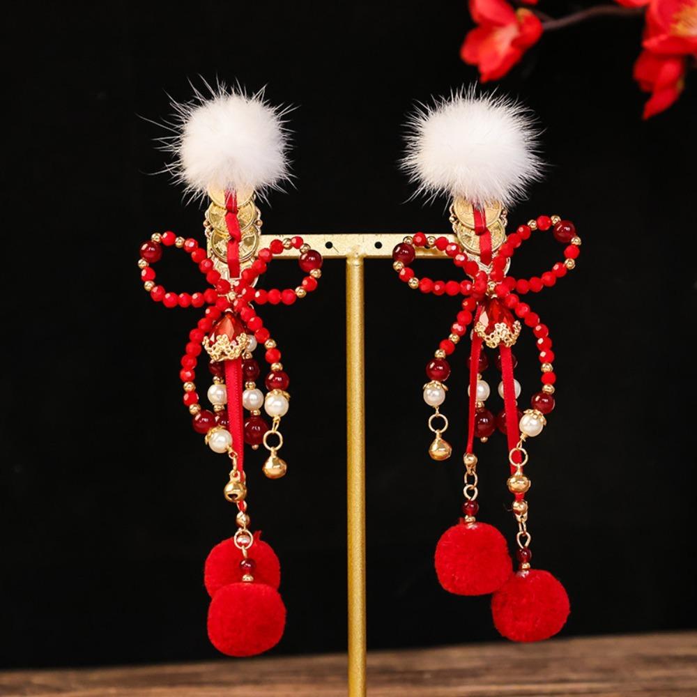Red Chinese Style Ancient Hairpin Pearl Chinese New Year Side Clip Hanfu Hair Clip  Women
