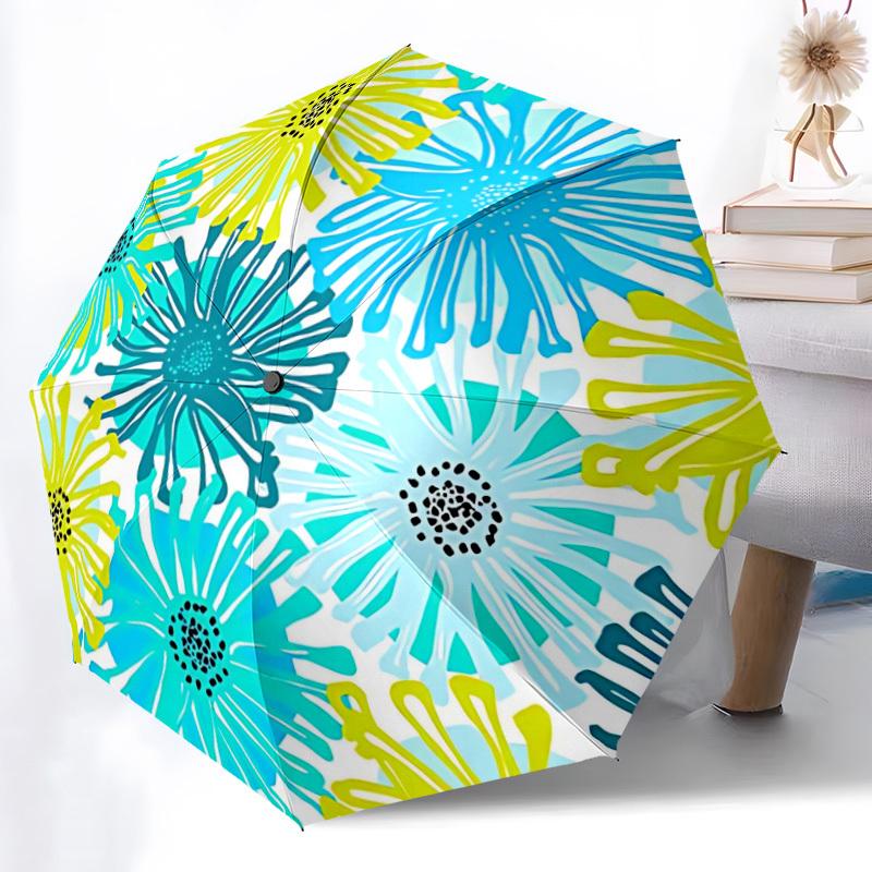 1pc Floral Pattern Automatic Folding Umbrella - Portable Collapsible Design, 8-Rib Iron Frame, Durable Fabric yy251125183