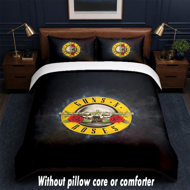 Guns N’ Roses Design Bed Bedding Set 1 Duvet Cover + 2 Pillowcases Soft Breathable Household Bed Linens
