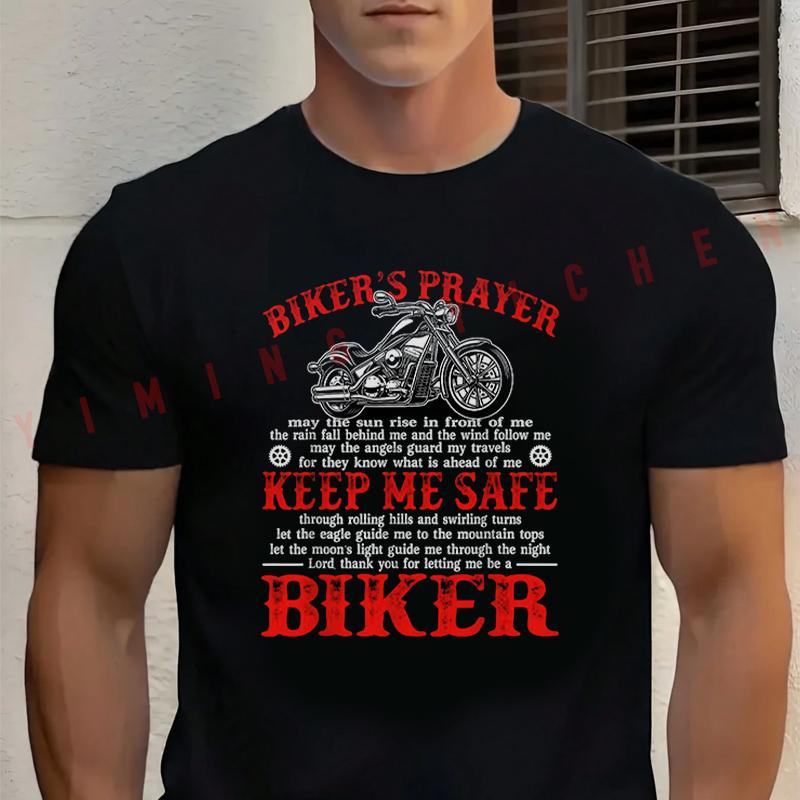 Men's Black Biker'S Prayer Vintage Motorcycle Graphic Cotton T-Shirt New Men's Casual O-neck Short Sleeve Tees