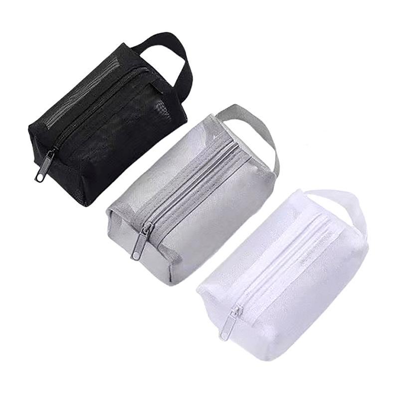 Simple Nylon Small Square Mesh Makeup Bags Three-Dimensional Coin Purse Key Id Credit Card Holder Bags Mesh Zipper Storage Bags