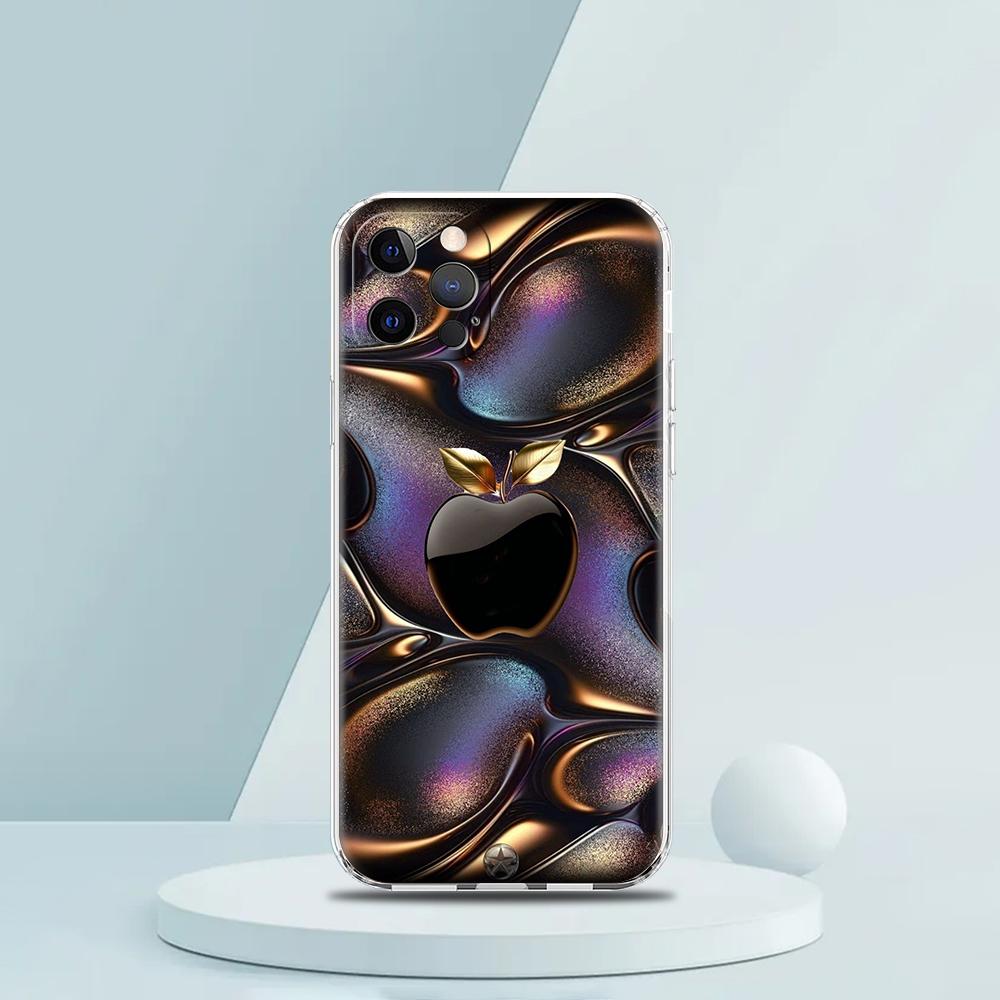 Мягкий прозрачный чехол-бампер из ТПУ для iPhone 16 15 14 13 12 11 Pro Max XR 8 7 Plus XR Оболочка Счастливый Черный с рисунком Яблока Capas