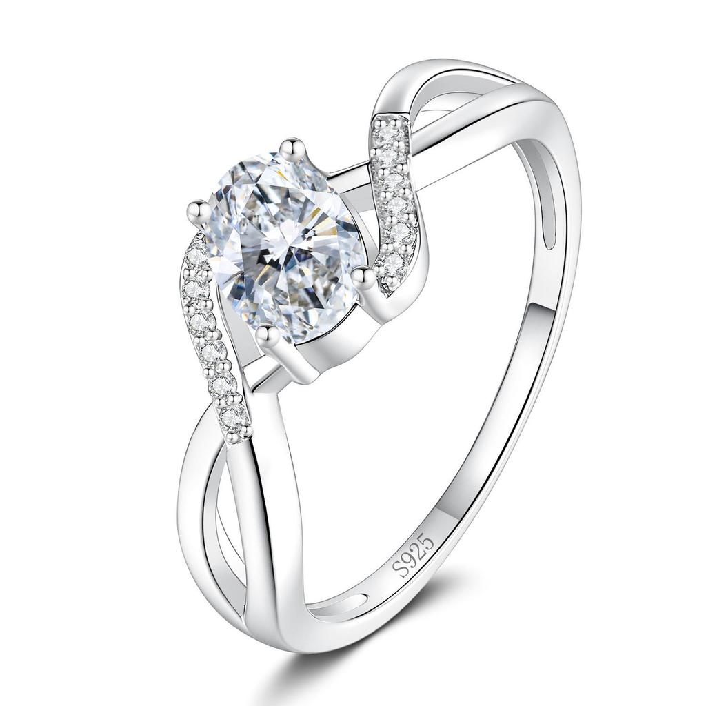 Moissanite Ring: One Carat Twisted Arm with Cross Design in S925 Silver