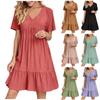 Ladies Casual Sexy Solid Color V-neck Loose Patchwork Short Sleeve Dress