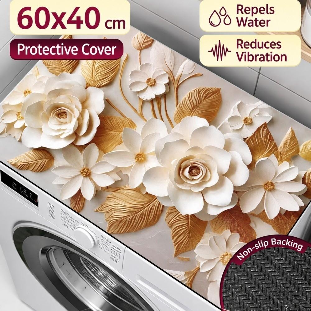 Non Slip Washer Dryer Dust Cover Mat Floral Pattern Bathroom Carpet Laundry Room