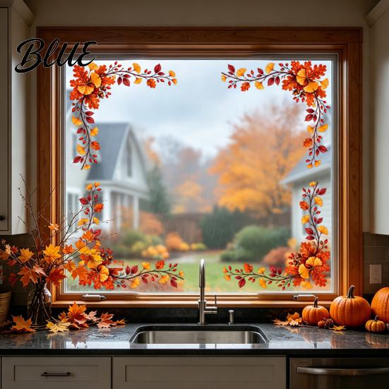 Maple Leaf Window Stickers Harvest Festival Static Glass Sticker Autumn Clings with Leaves Sunflowers And Reusable Seasonal Decor Berries Prints PVC