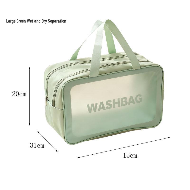 Women's Large-Capacity Waterproof PU Makeup Bag - Transparent, Thickened Design for Wet & Dry Separation