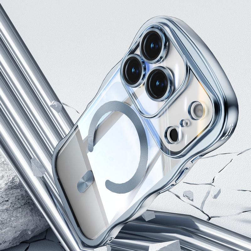 Покрытие Волнистая Рамка Магнитный Чехол Для Телефона Для iPhone 17 Pro Max 16 15 14 13 Гальванизированный Силиконовый Бампер Ударопрочный Прозрачный Мягкий Чехол