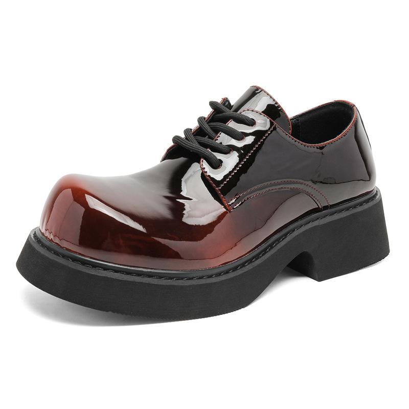 Микки повседневная кожаная обувь большая голова толстая подошва внутренняя танкетка личность 9522 обесцвечивание серый, коричневый, красный, фиолетовый-J