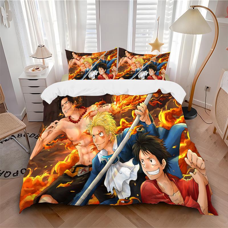 One Piece Adventure Print 3Pcs Bedding Setduvet Cover With 2 Bedropillowcase Home Birthday Gift