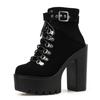 Lace Up Women Boots Platform Buckle Boot Winter Shoes Thick Heel Autmn Boots With Zipper Ankle Strap Black Suede