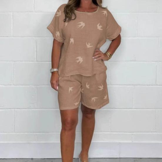 Yousheng повседневный комплект из двух частей для женщин, хлопковый лен, O-образный вырез, короткие рукава, топ и шорты, комплект свободной домашней одежды, подходящий костюм на весну и лето