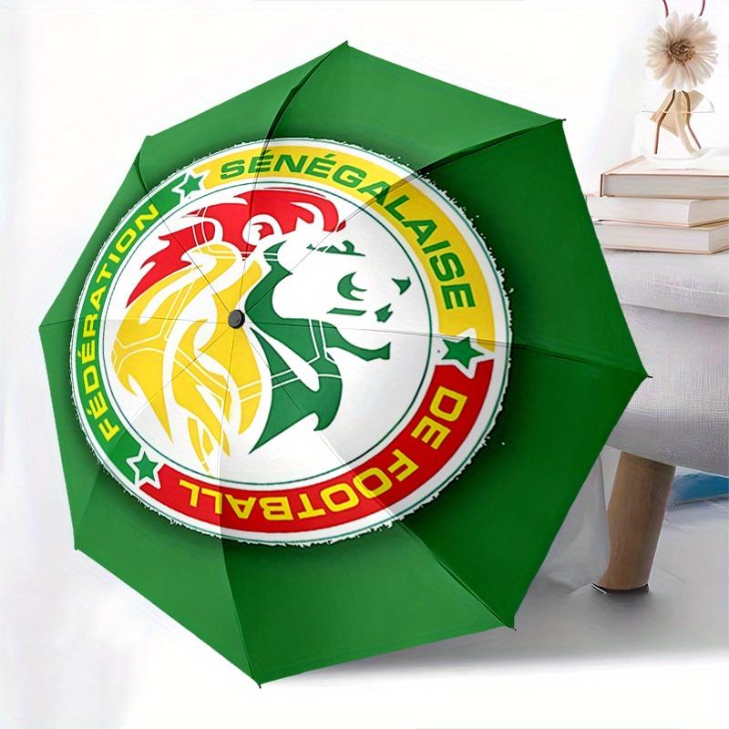 Senegal Football Federation Logo Automatic Folding Umbrella 8 Ribs, Durable Iron Frame, Bright Color Pattern Compact Travel Umbrella, Suita