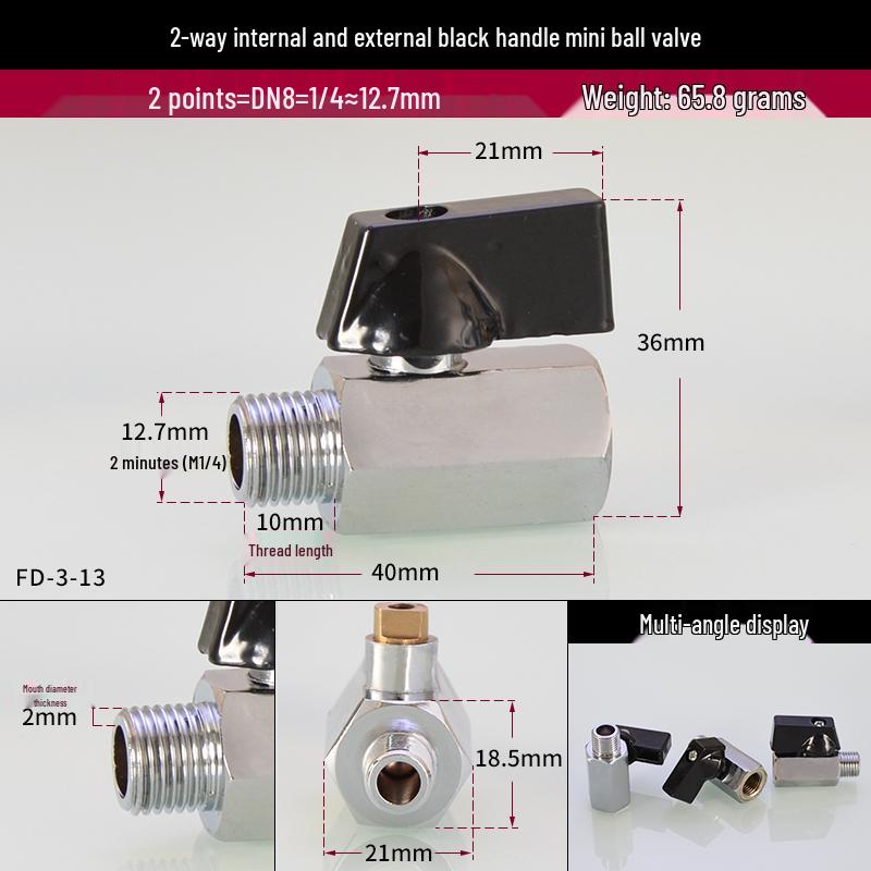 1/4 DN8 Multi-Thread Mini Ball Valve - Double Internal & External Copper Valve Switch