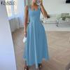 Women Summer Square Neck Summer Sleeveless A-Line Dress