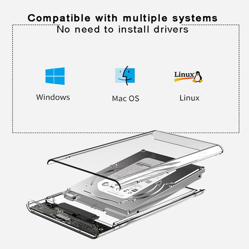 2,5-дюймовый прозрачный чехол для жесткого диска Caddy Box SSD SATA к адаптеру USB 3,0 Чехол для внешнего жесткого диска Высокоскоростной корпус для жесткого диска для ноутбука