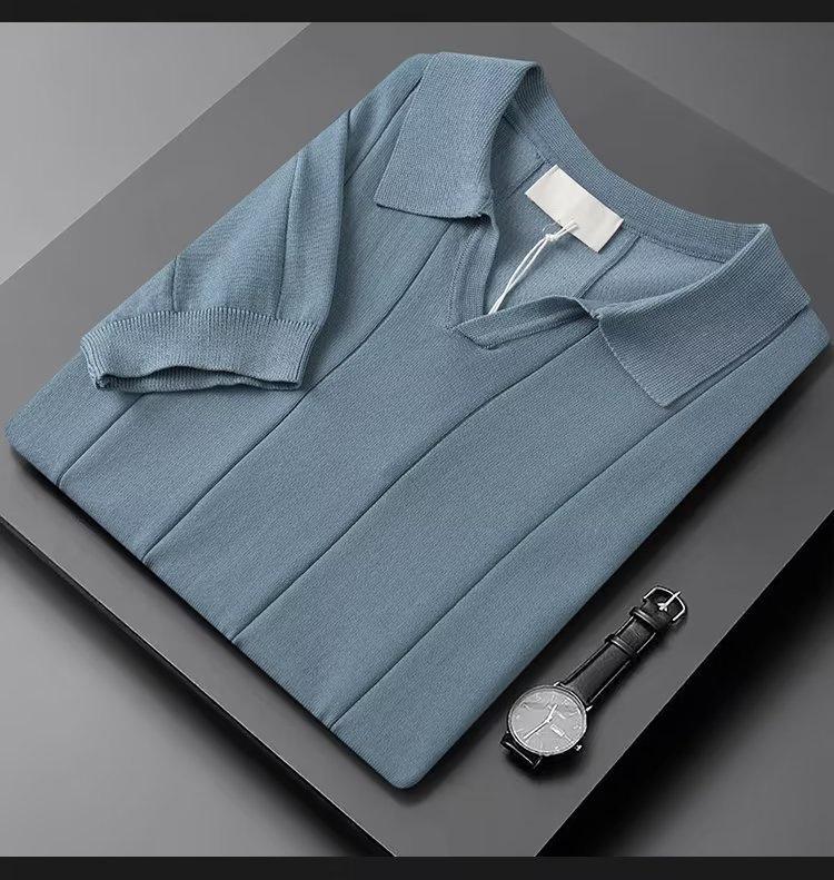 Мужская летняя рубашка-поло Ice Silk - короткий рукав, однотонный цвет, разноцветные лацканы