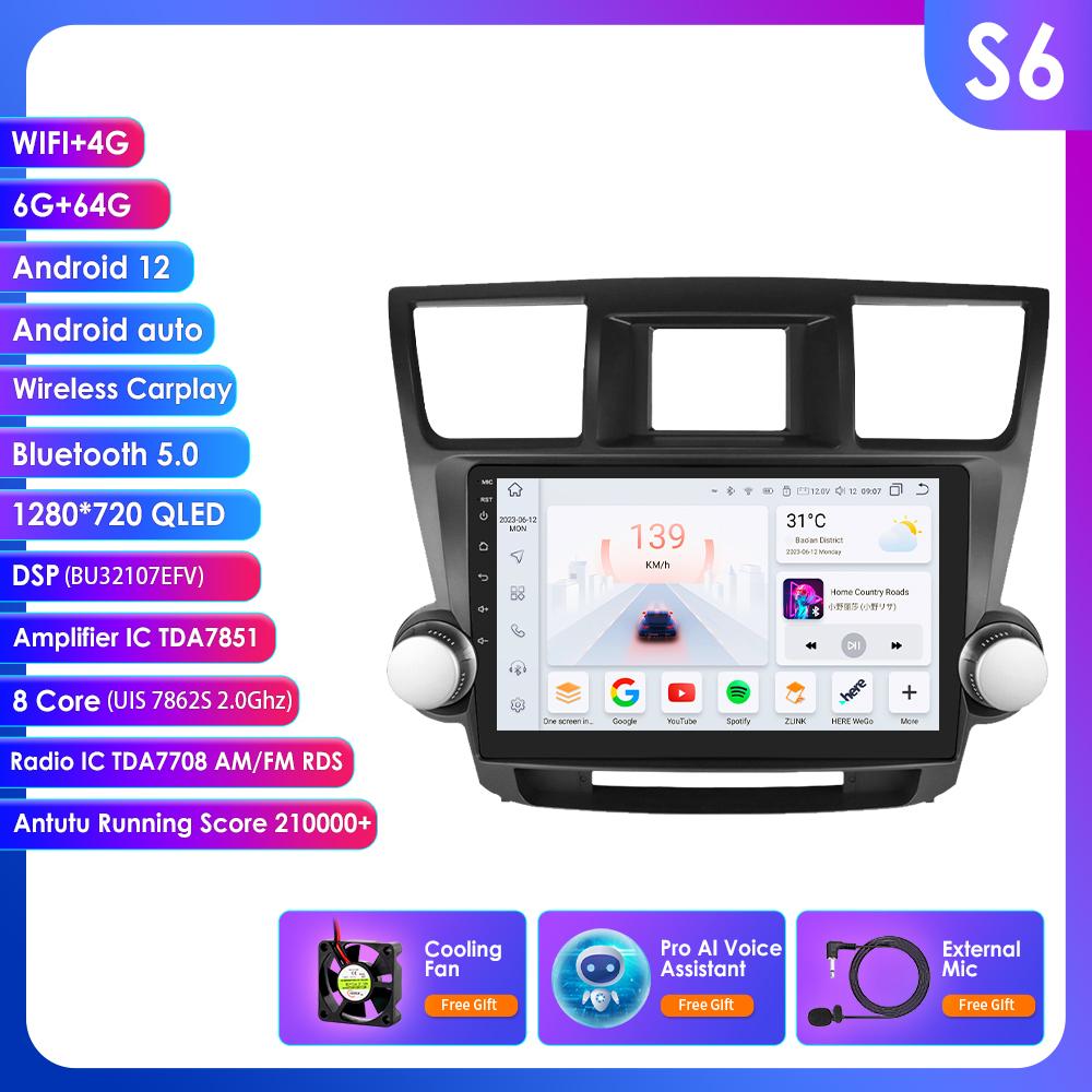 2 Din Android 12 автомобильное радио для Toyota Highlander Kluger 2 XU40 2007-2013 Navi GPS мультимедиа 4G интеллектуальный экран видеоплеер авто стерео Carplay