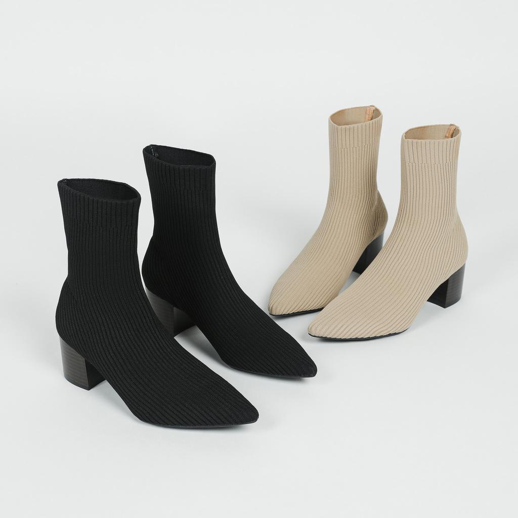 Женские остроносые ботильоны-носки на низком толстом каблуке, дышащие, эластичные, женские, удобные, надеваемые на завязку, ботинки «Челси»