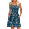 Fashion Women Summer Dress Vintage Floral Print Adjustable Spaghetti Straps Beach Vacation Casual Dress With Pockets