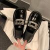 Fashion Luxury Crystal Buckle Shoes Woman Thicken Soled Platform Flats Patent Leather Oxfords Ladies Casual Slip On Loafers Lolita Shoes