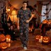 Мужской домашний комплект пижамы, топ с коротким рукавом и длинные брюки на пуговицах и с кулиской