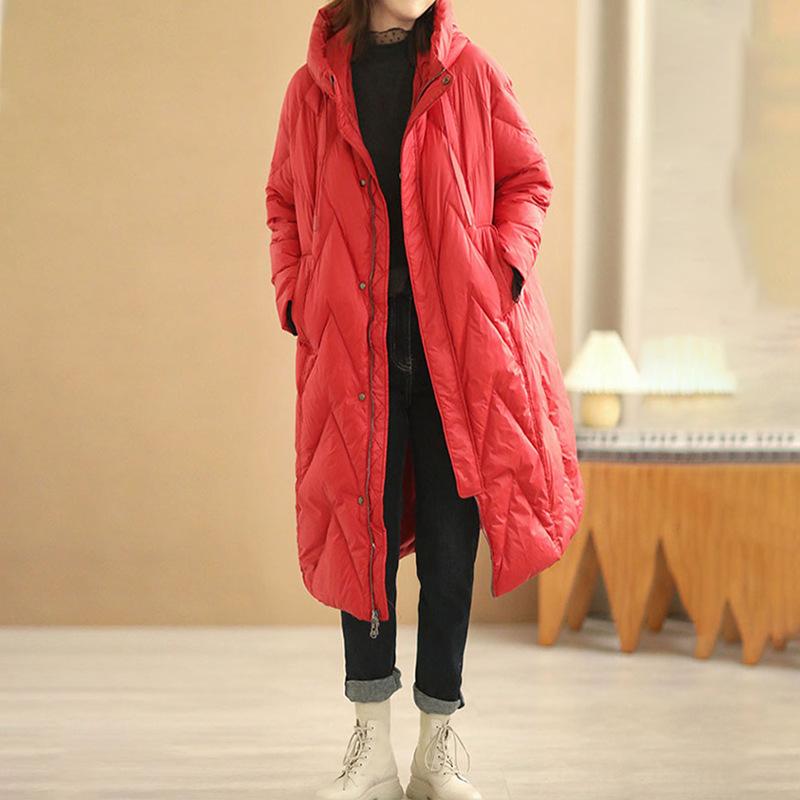 Женское свободное длинное пальто, белая утиная пуховая куртка, зимнее пальто с капюшоном, пуховые парки