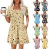 Женские летние повседневные платья с квадратным вырезом, плиссировкой спереди и карманом, с короткими рукавами и принтом