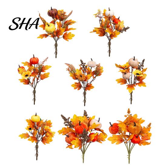 Durable Fabric Fall Flowers Artificial Bouquet with Pumpkins Maple Leaves Wheat Berries, Autumn Berry Decoration Home Decor for Thanksgiving