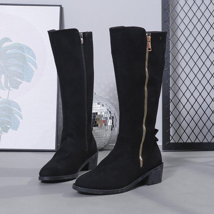 Женские сапоги до колена с боковой молнией, застегивающиеся на заостренный носок, ботинки в стиле вестерн, обувь на осень-зиму, толстый блочный каблук, широкие высокие икры, длинные сапоги для женщин