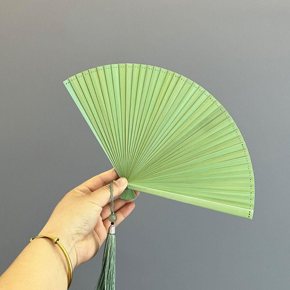 Chinese Style Tassel Folding Fan Solid Color Kimono Fan Elegant Handheld Fans Wedding Party Decor