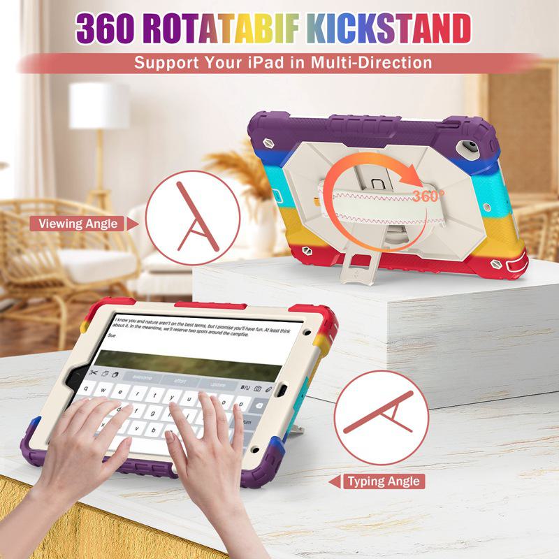 Защитный чехол для iPad 10.2 с плечевым ремнем контрастного цвета и вращением на 360° — силиконовый чехол с тремя защитными свойствами «два в одном» для iPad 9, 8, 7