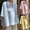 Женские повседневные футболки Женские мешковатые топы Блузка Топ Однотонный V-образный вырез Хлопок Лен Плюс Размер