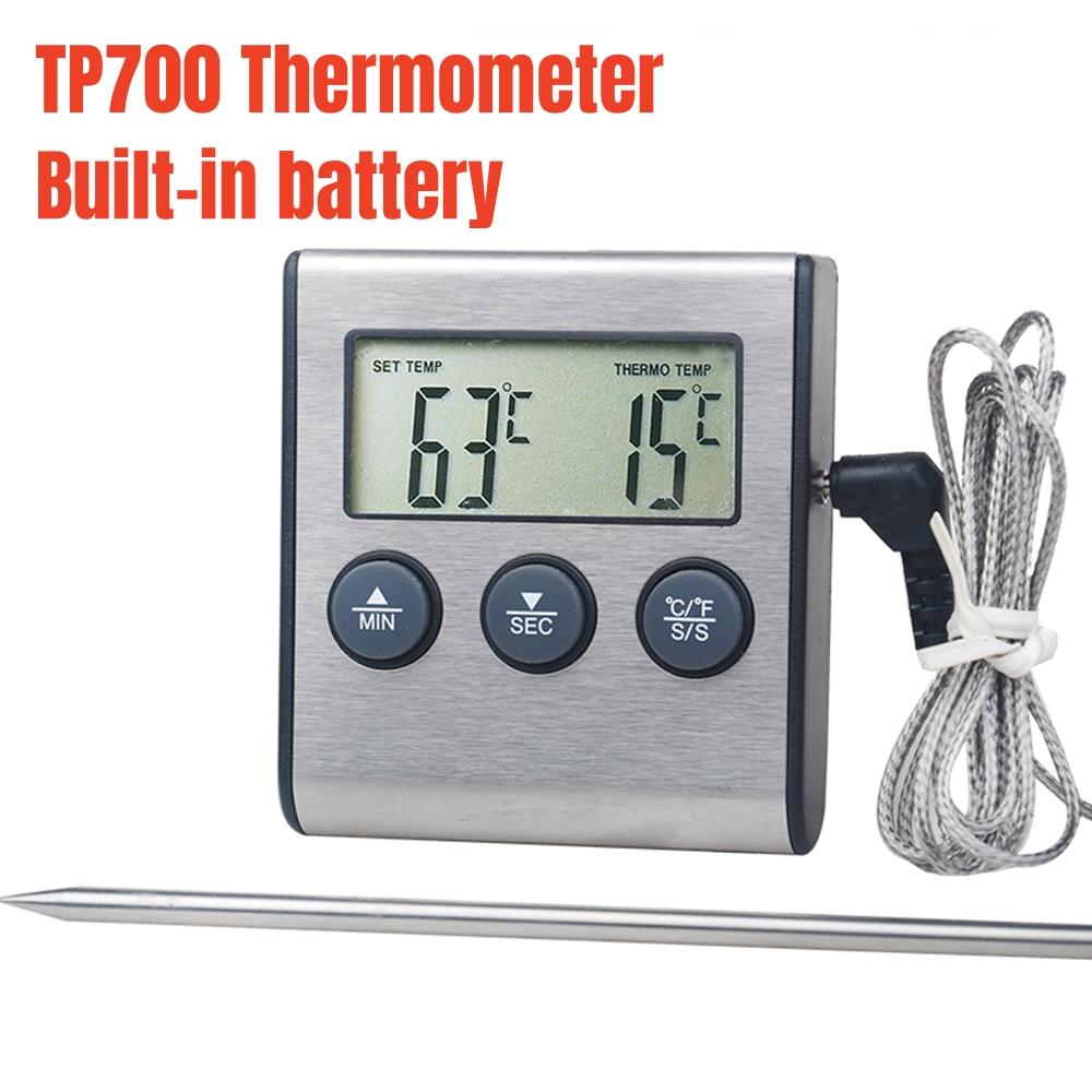 Digital Thermometer with Stainless Steel Probe Alarm Kitchen Meat Timer Temperature Meter Measurement for Oven BBQ Grill Cooking