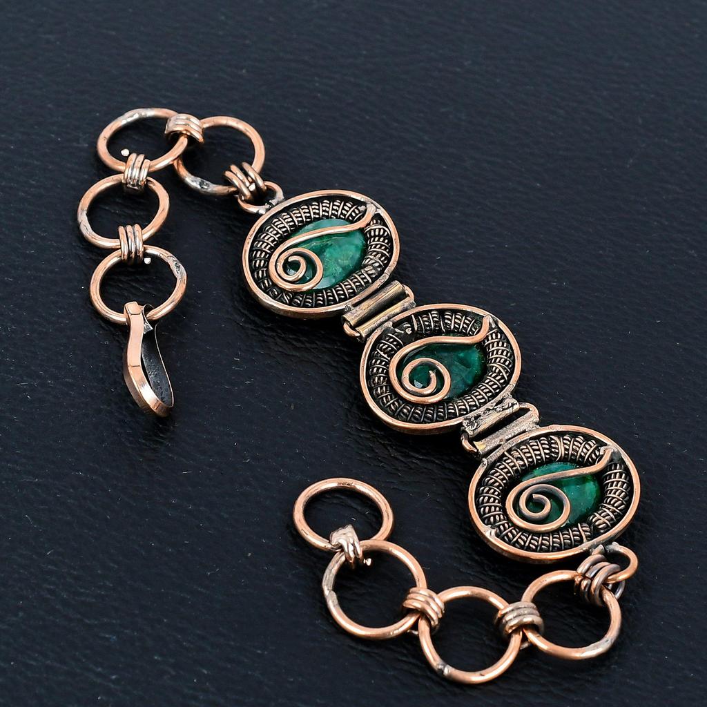 Изумрудный браслет, Ювелирные изделия из драгоценных камней, обернутые медной проволокой 999 пробы, Удивительные ювелирные изделия ручной работы, Подарок для нее