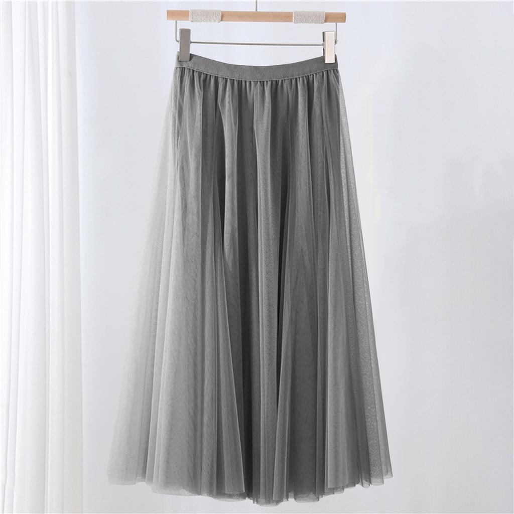 Женская однотонная сетчатая юбка с резинкой, большая юбка средней длины