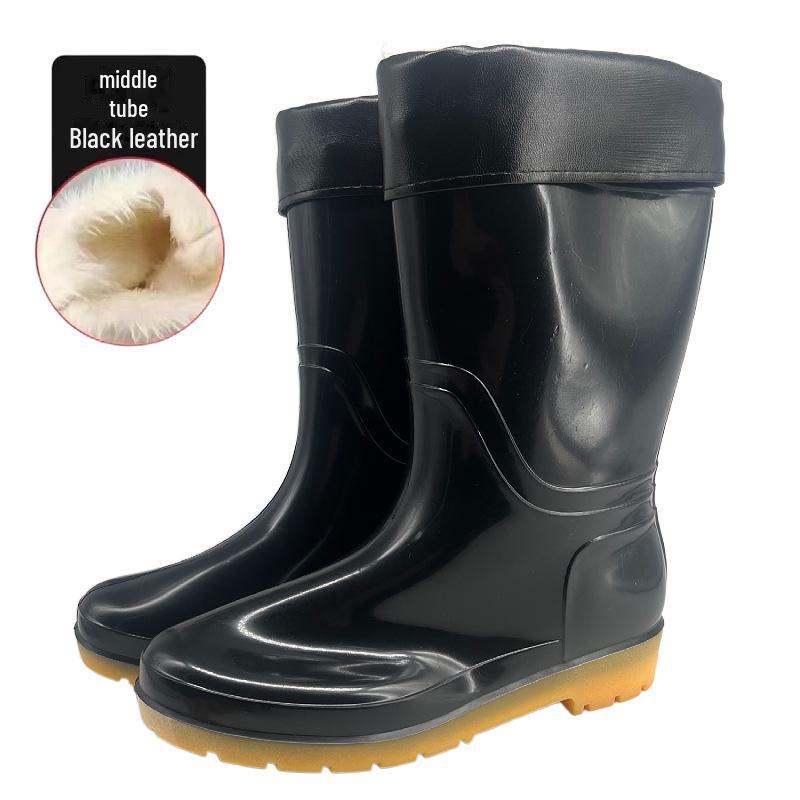 Men's Waterproof Non-Slip Rain Boots - High-Top Rubber Shoes with Velvet Lining, Acid and Alkali Resistant.